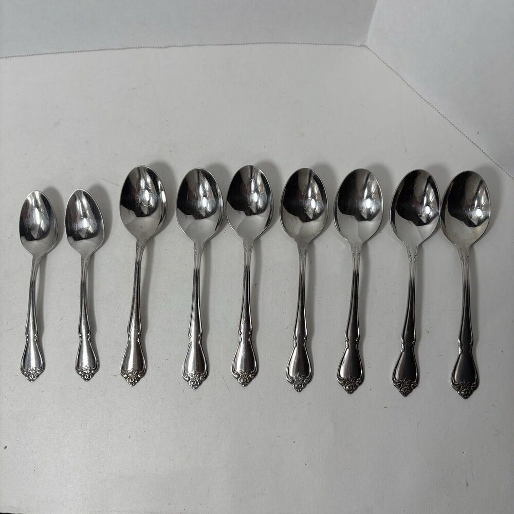 Oneida Flatware Spoons Arbor‎ Rose True Rose Stainless 7 Place Soup & 2 Tea D3